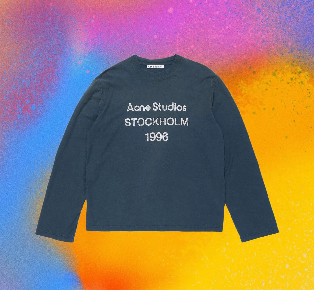 (In Stock) Self-SS1996 Distressed Letter Print / Blue Long Sleeve / Distressed Spray-Dirt Technique / Hand-Painted Collar Details / Linen-Cotton Fabric /