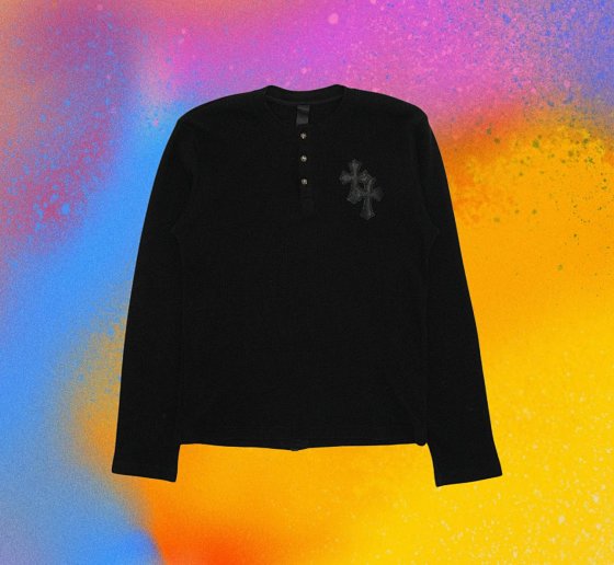 CH Waffle Henley Collar Black Long Sleeve / Imported Lambskin / Thick Silver-Plated Hardware / Special Waffle Weave Fabric / Medium Fit