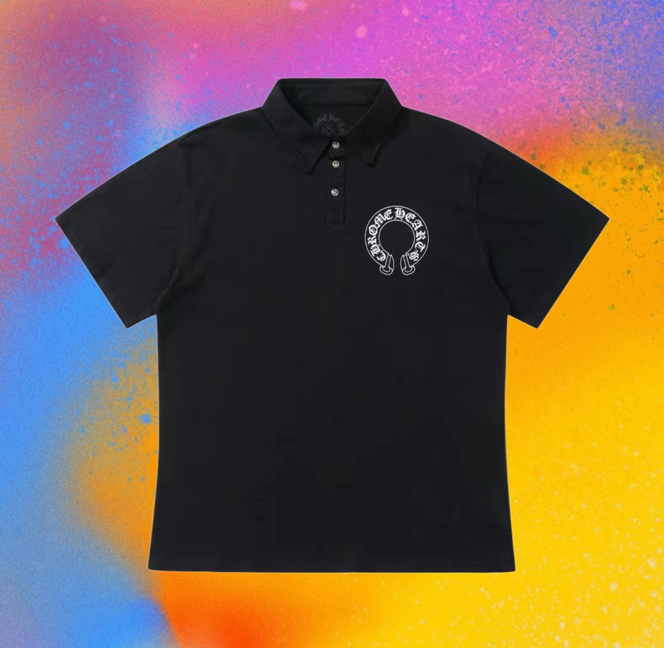 【 Original link selling over 800 】 Self made black horseshoe printed POLO short sleeved shirt/thick silver plated buckle/Xinjiang long staple cotton/3D three-dimensional cutting