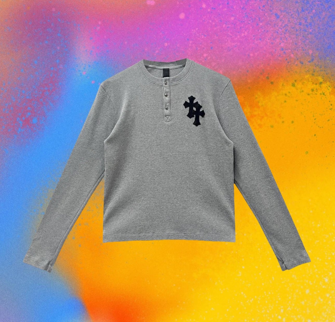 Independent CH Waffle Henley collar gray long sleeved/Imported lambskin/Thick silver plated hardware/Special arrangement Waffle fabric/Medium size pattern