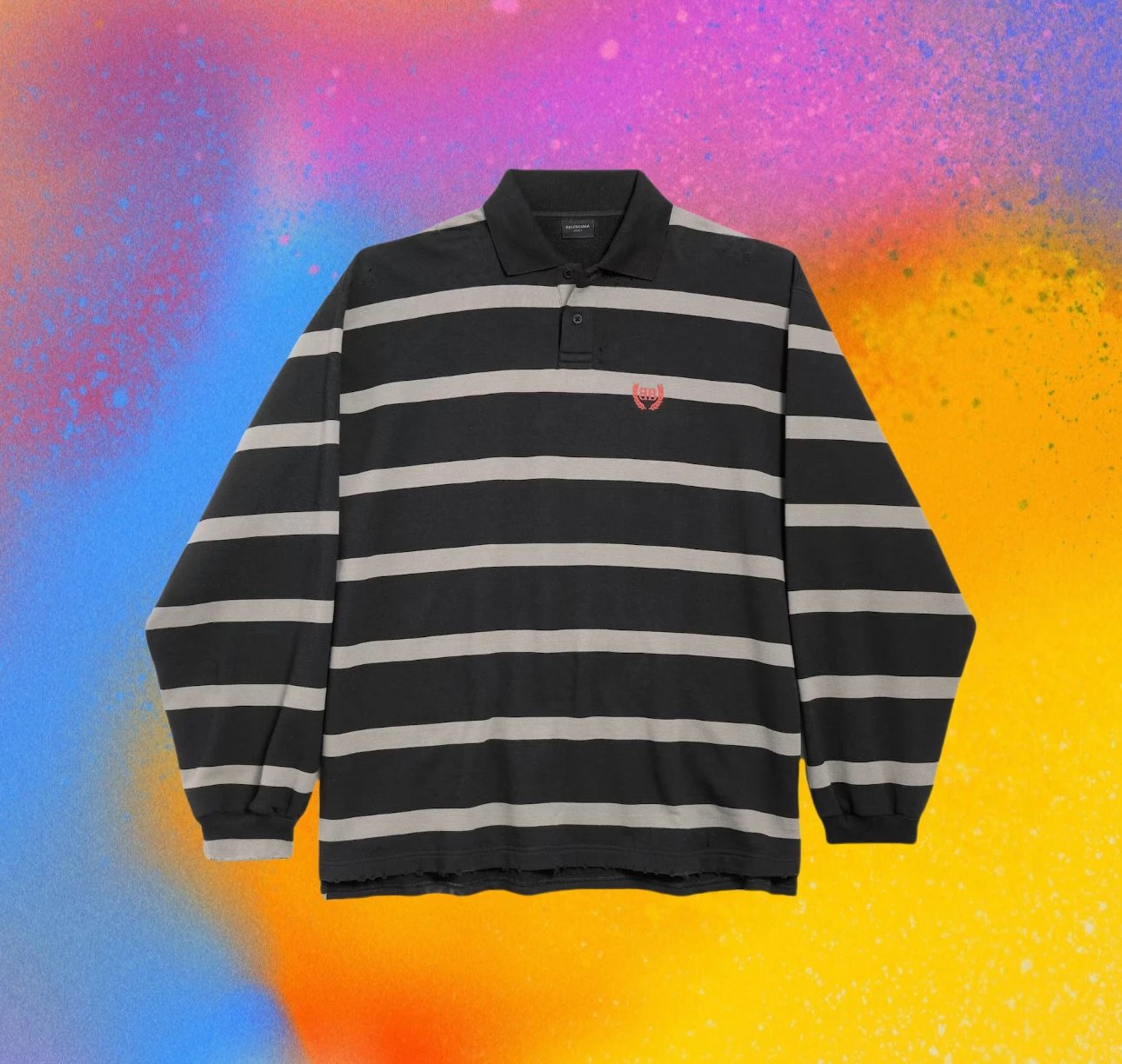 (In Stock) Independent Brand Wheat Ear Black Gray Stripe Long Sleeve Polo Shirt / Special Knitted Stripe / 3D Tailoring / Distressed & Worn Vintage Wash / Xinjiang Long Staple Cotton