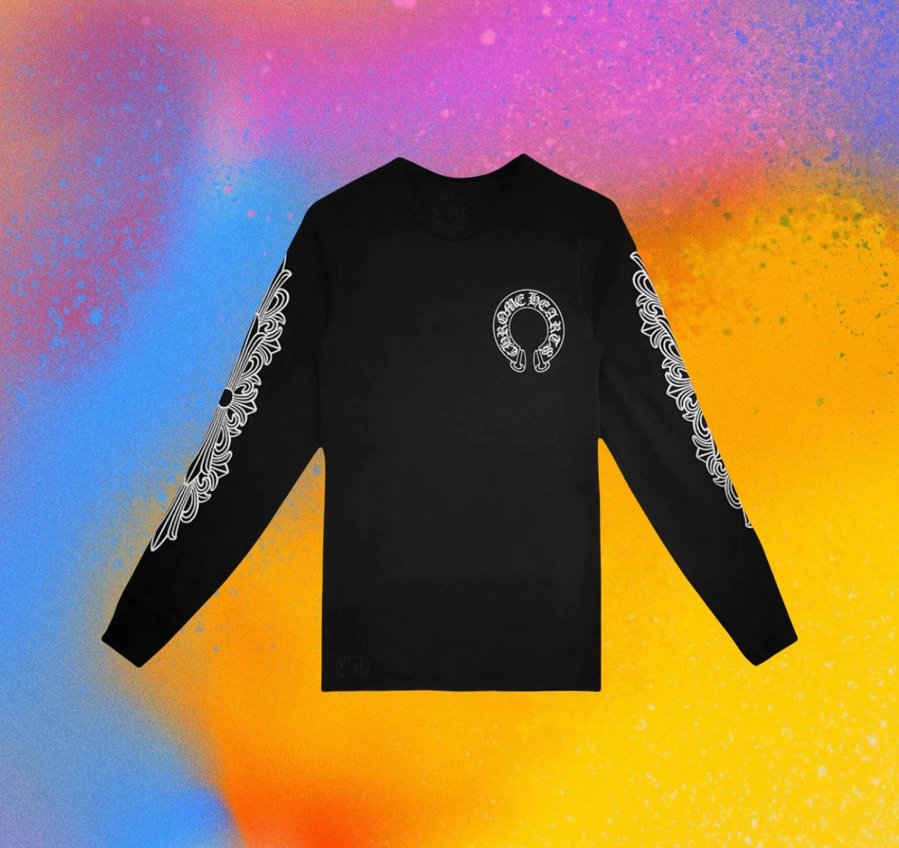 Chrome Hearts Waffle-Knit Long Sleeve Tee - Horseshoe Vine Print, Black 1