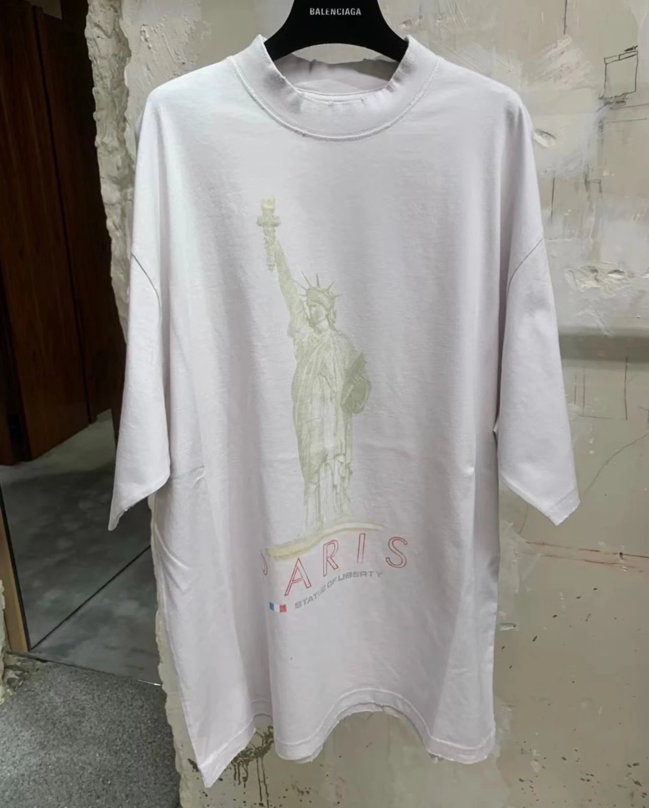 (B品福利)自主24ss 灰白色自由女神做旧短袖（拍下不退不换） - 133249