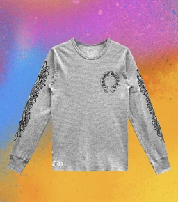 thumbnail for (In stock) independent CH vine flower arm horseshoe waffle flower gray long sleeve special arrangement waffle fabric arm vine print four stitches and six threads sewing medium fit
