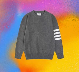 thumbnail for Squirtle (spot) independent classic four-stripe gray crew neck knitted sweater Xinjiang long-staple cotton special arrangement weaving deep-sea shell buckle