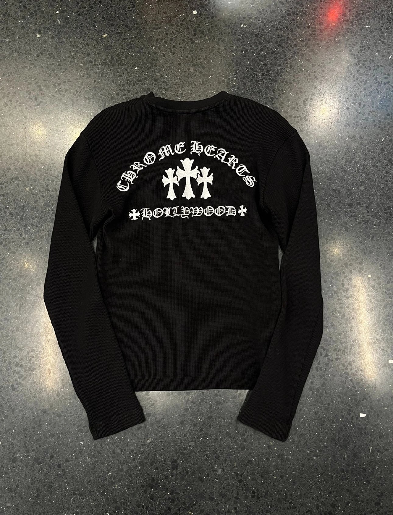 (In Stock) Autonomous Waffle Knit Henley Neck Black Long Sleeve / Heavy Silver-Plated Hardware / Specially Woven Waffle Fabric / Cross Stitch Embroidery / Medium Fit