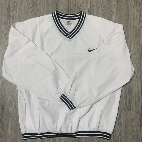 Nike V-Neck Windbreaker White with Navy Trim Outerwear.windbreaker - 1