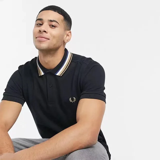 Fred Perry T-Shirts Short-Sleeve Polo Shirt with Tipped Collar and Laurel Wreath Embroidery product detail image 14