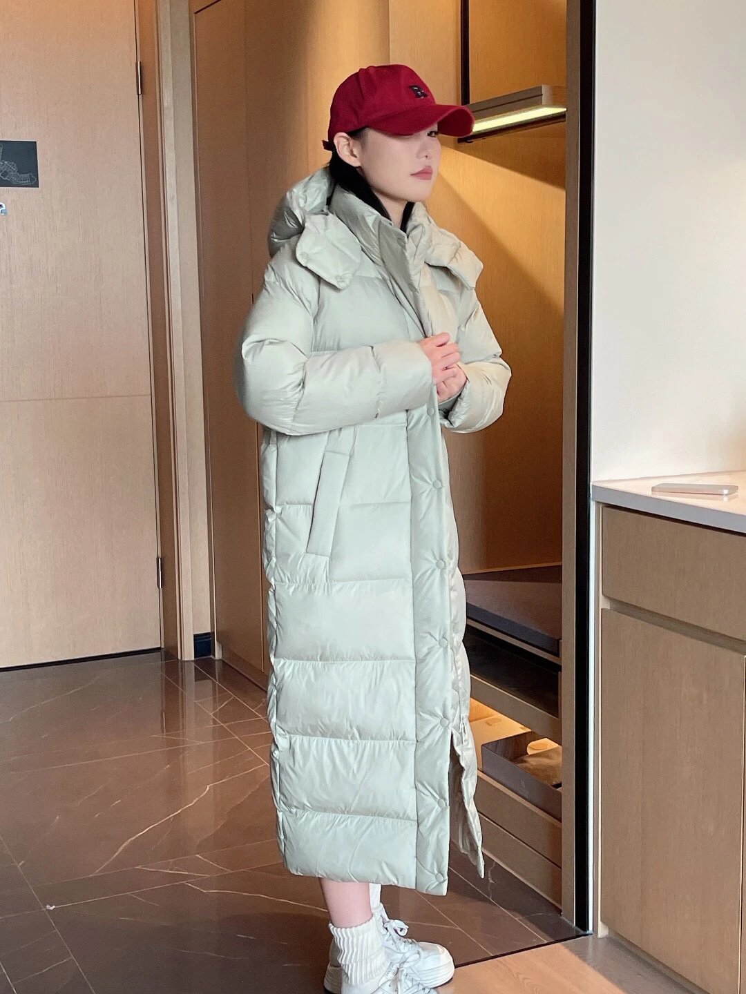 Design Long Puffer Coat in Flax Color Down Jacket - 41