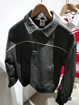thumbnail for sup nk collaboration SS25 WEEK4 Leather Varsity Jacket back logo leather varsity jacket leather jacket for men and women 4-15 aY