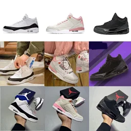 thumbnail for Cost-effective goods super soft two-layer leather aj3 Hiroshi Fujiwara black cat white powder basketball shoes