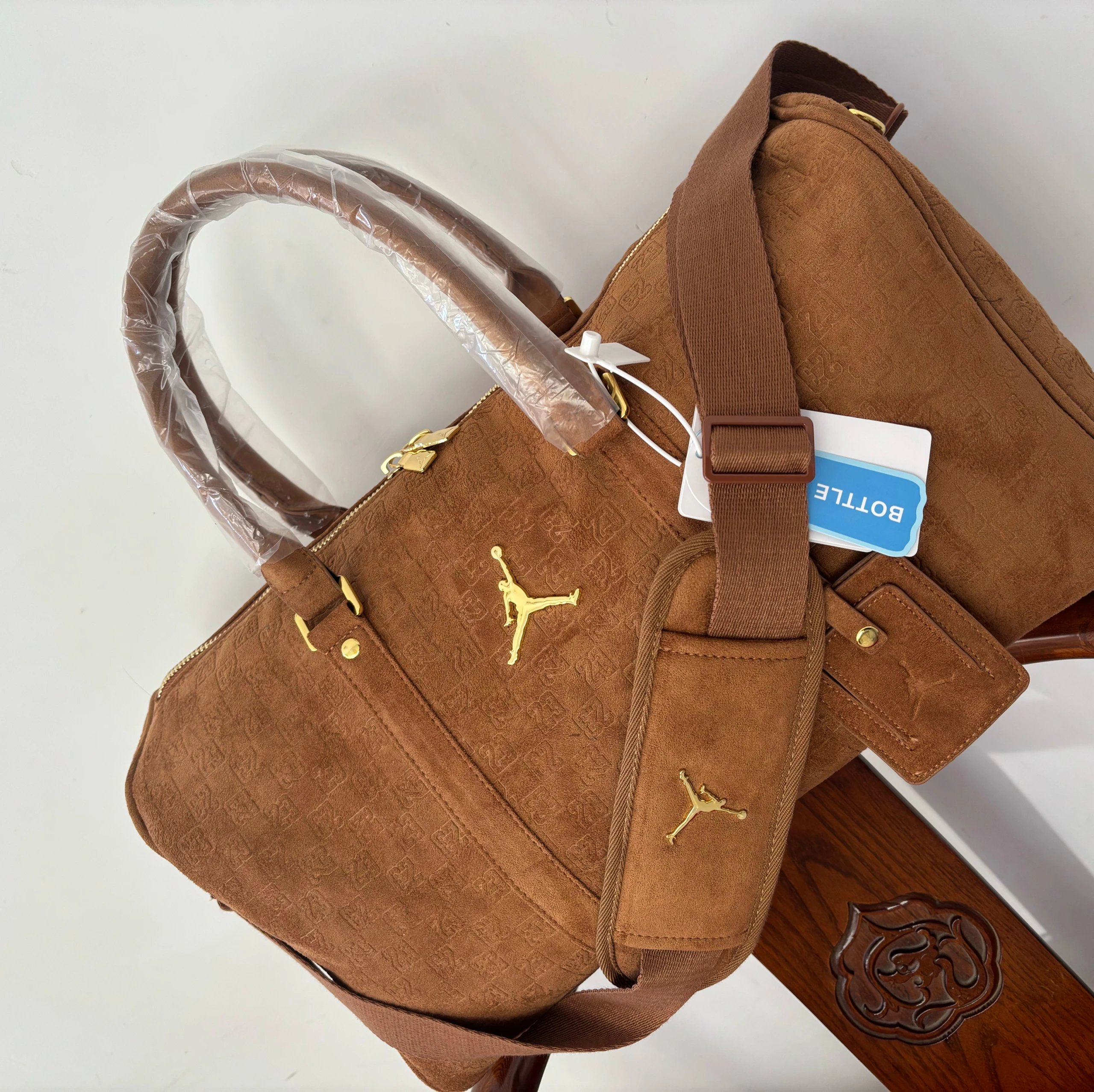 High-Quality Large Plush Brown Gold Label