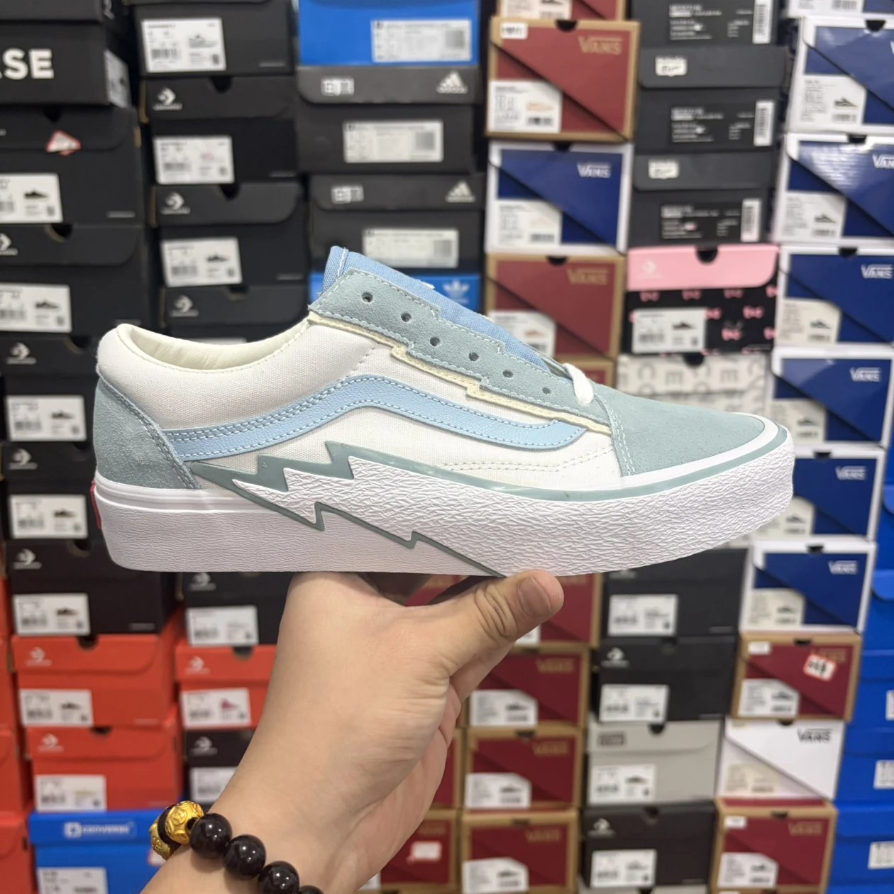Vans Old Skool Lightning Bolt Pastel Blue Canvas Sneakers Skateboard Shoes