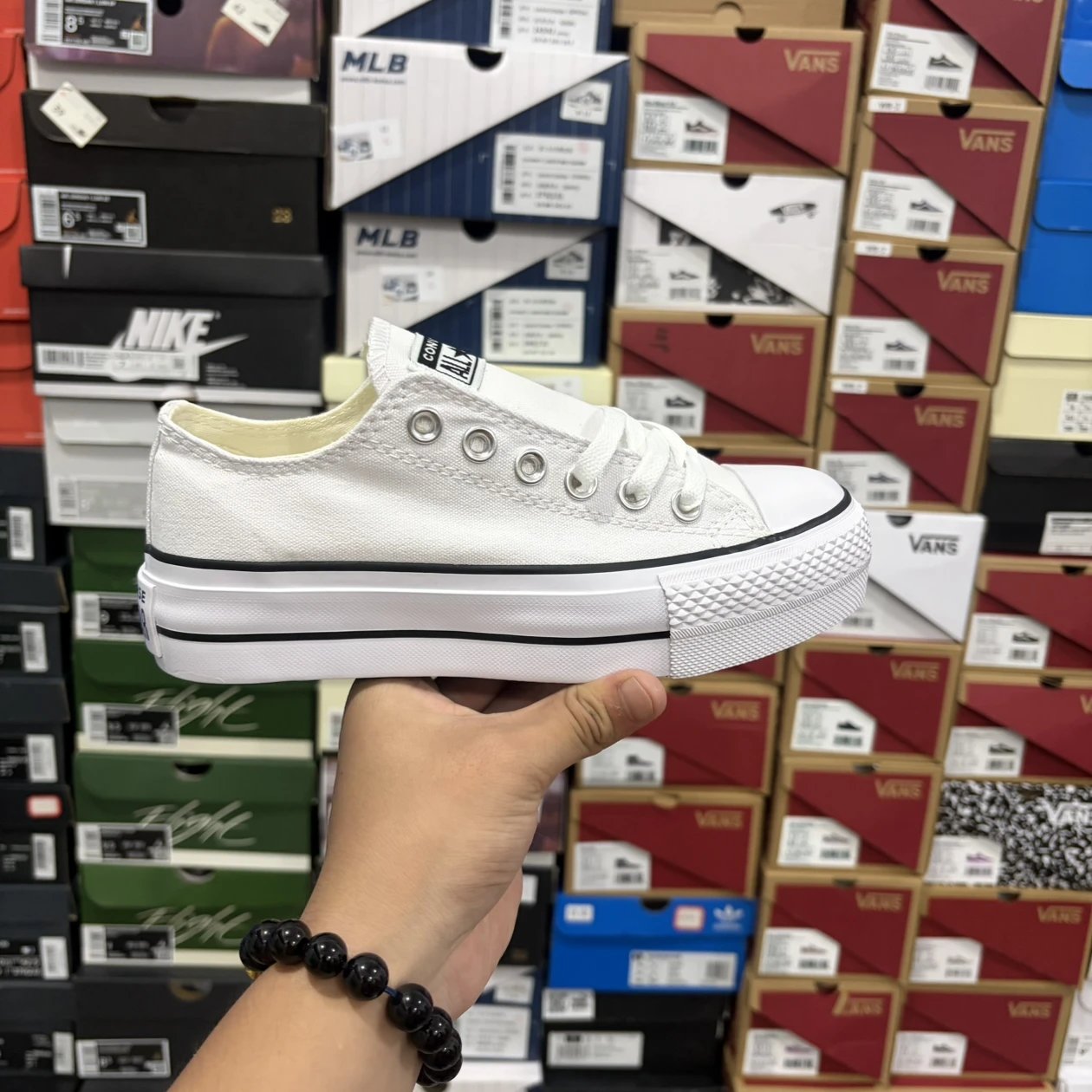 唐人出品增高4公分 新款鞋垫 正确绿色中底 匡威Converse Chuck Taylor All Star platform low top 松糕底 匡威厚底 帆布鞋 男女同款 白色低帮