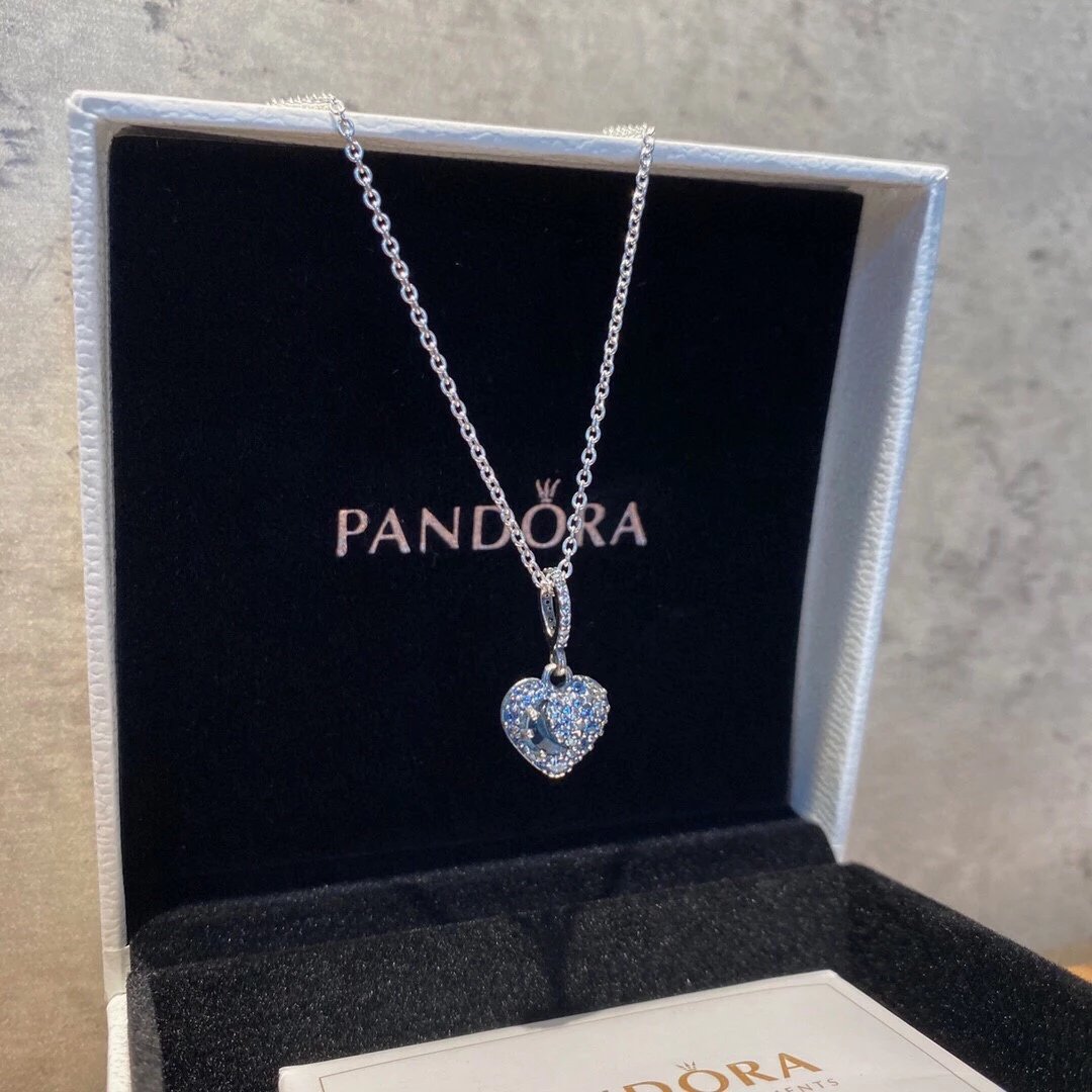 Gift-Giving Essential 925 Sterling Silver Shining Star Cluster Blue Moon Heart Necklace for Women