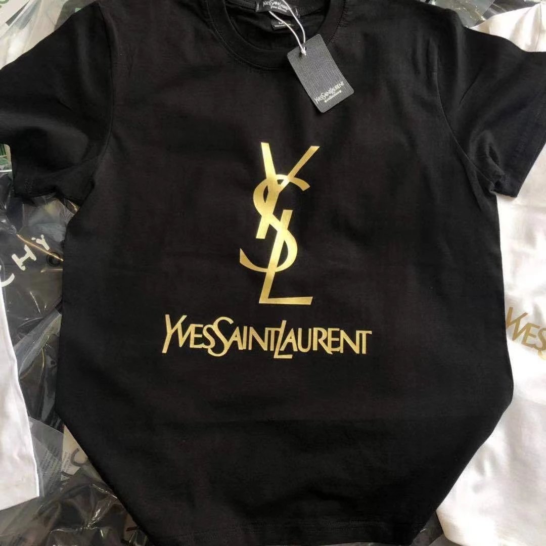 Saint Laurent Logo Print Black Gold T-Shirt - 4