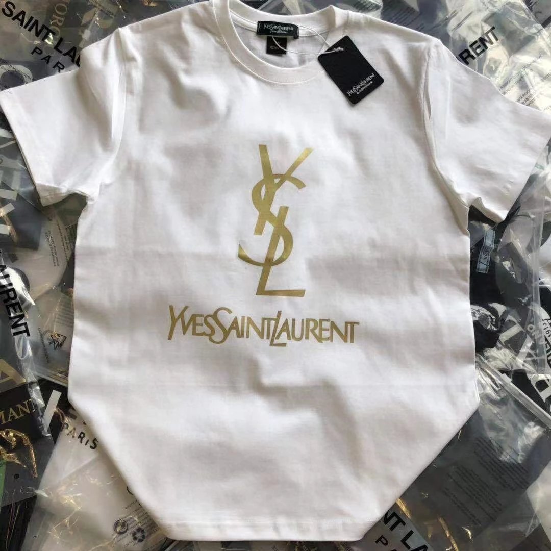 Saint Laurent Logo Print Black Gold T-Shirt - 3