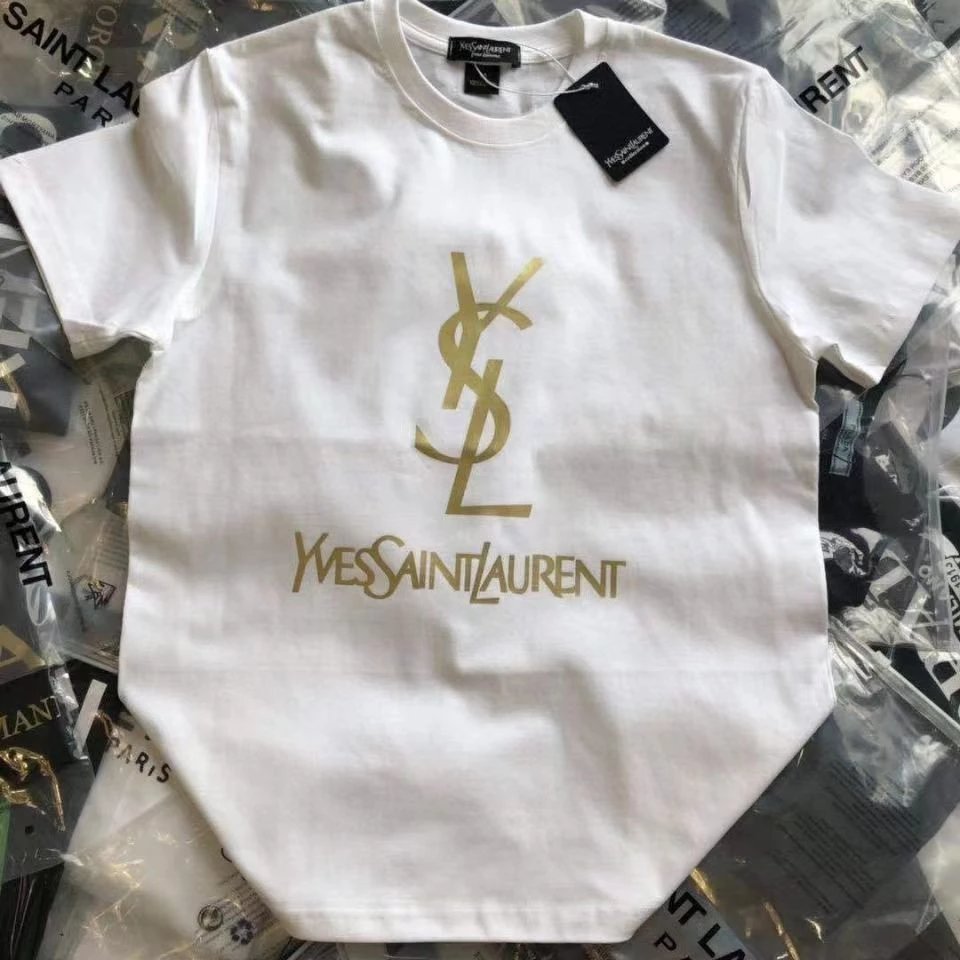 Saint Laurent Logo Print Black Gold T-Shirt - 7