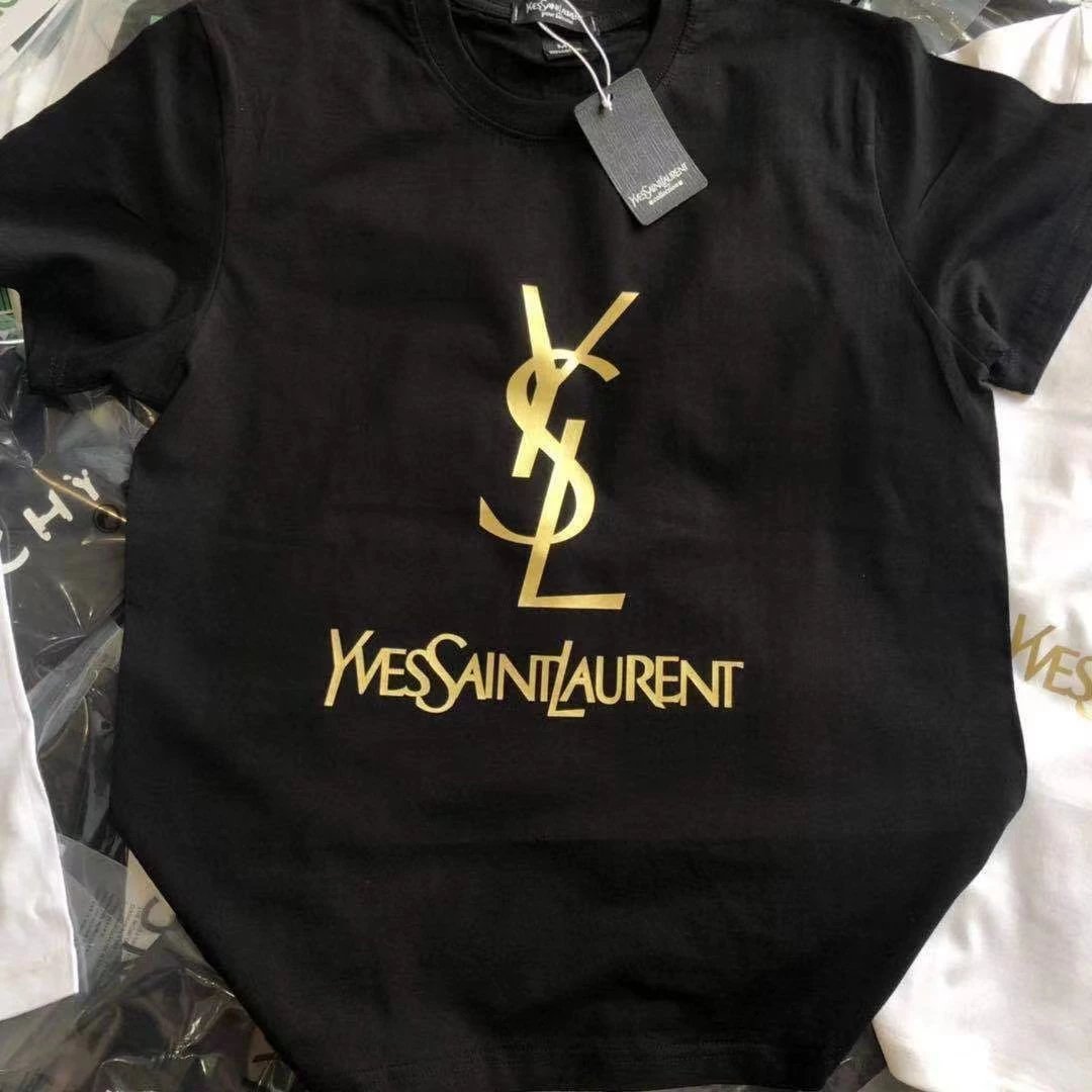 Saint Laurent Logo Print Black Gold T-Shirt - 5