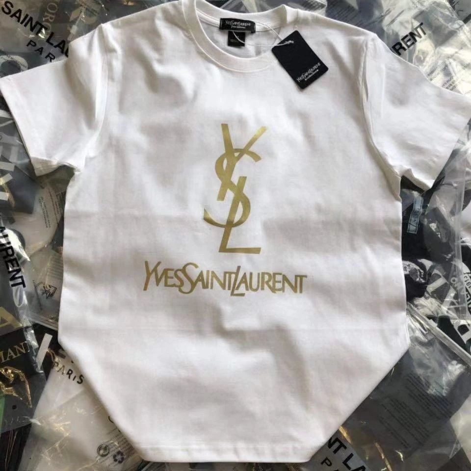 Saint Laurent Logo Print Black Gold T-Shirt - 6