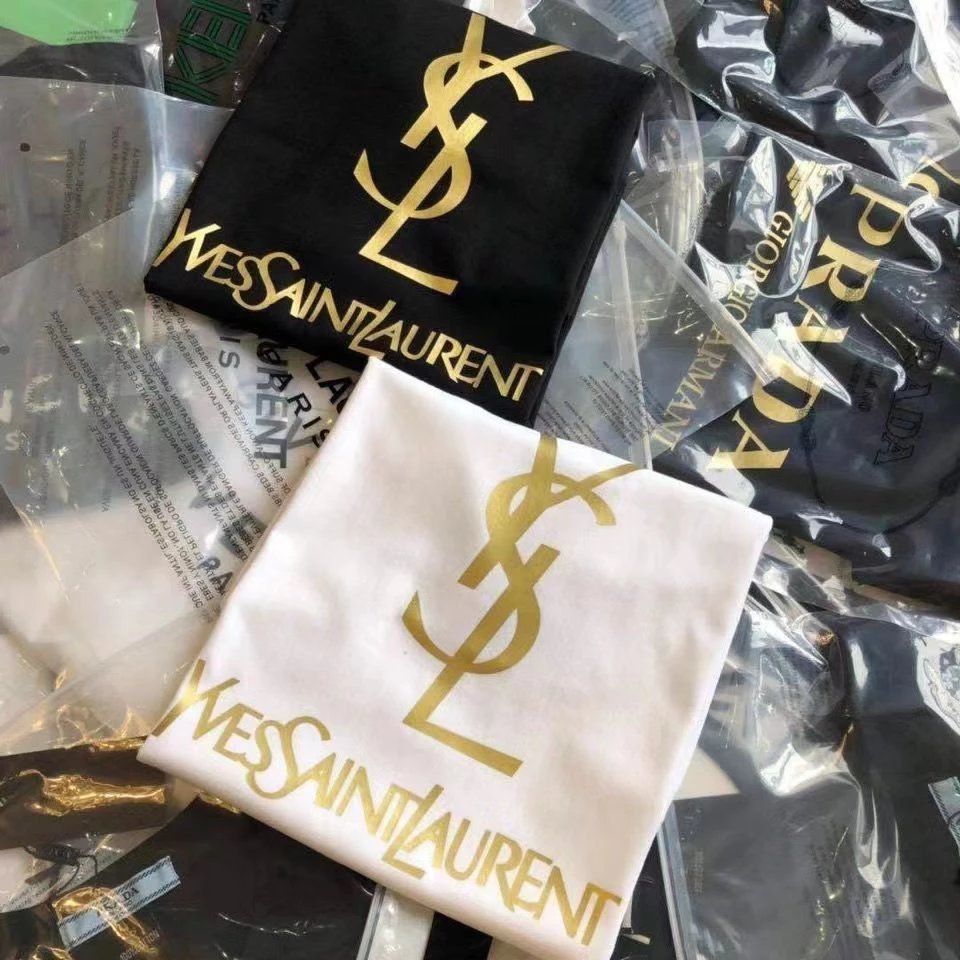Saint Laurent Logo Print Black Gold T-Shirt - 2