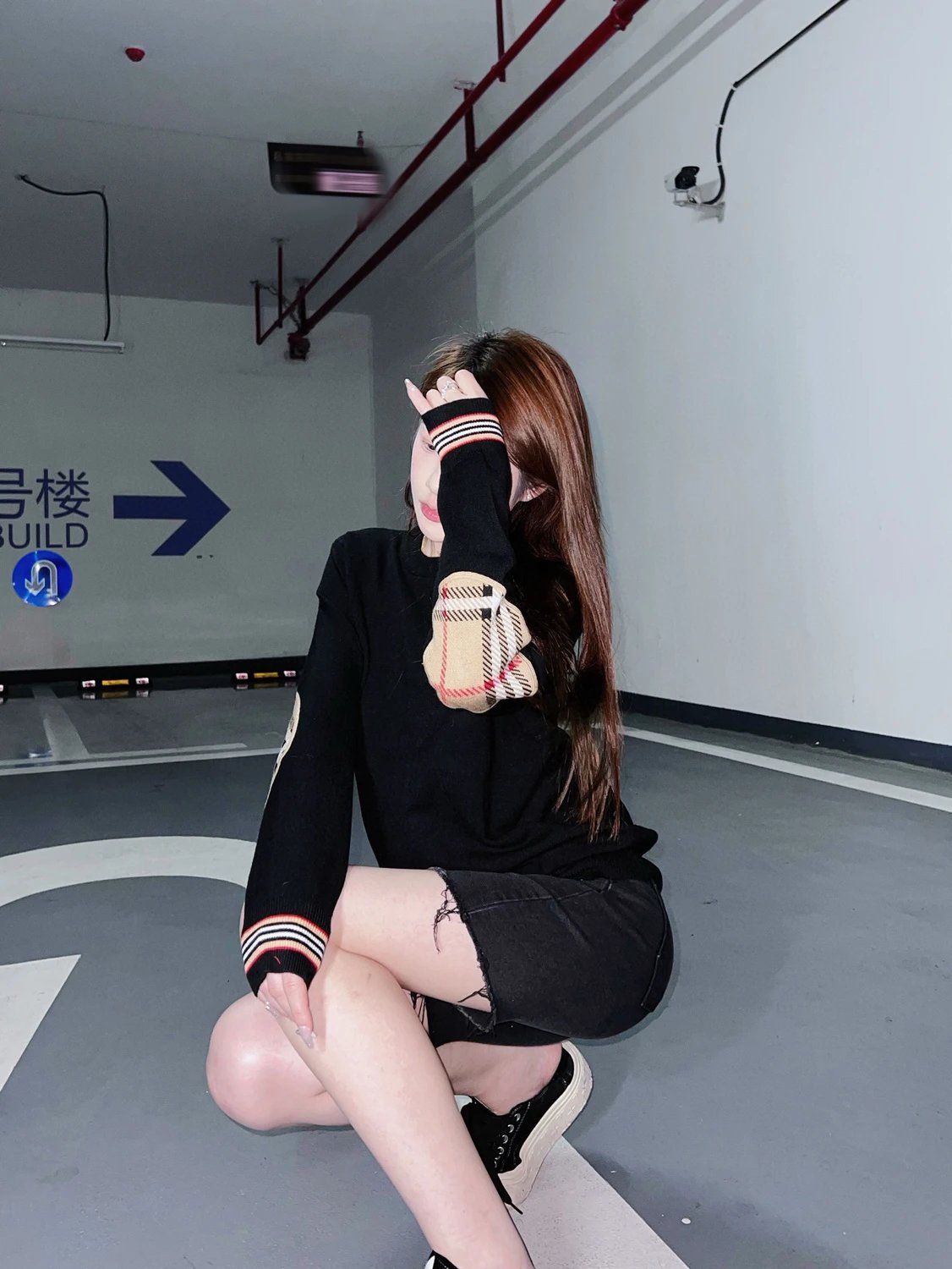 Burberry Check-Elbow Patch Crewneck Sweater Black - 27