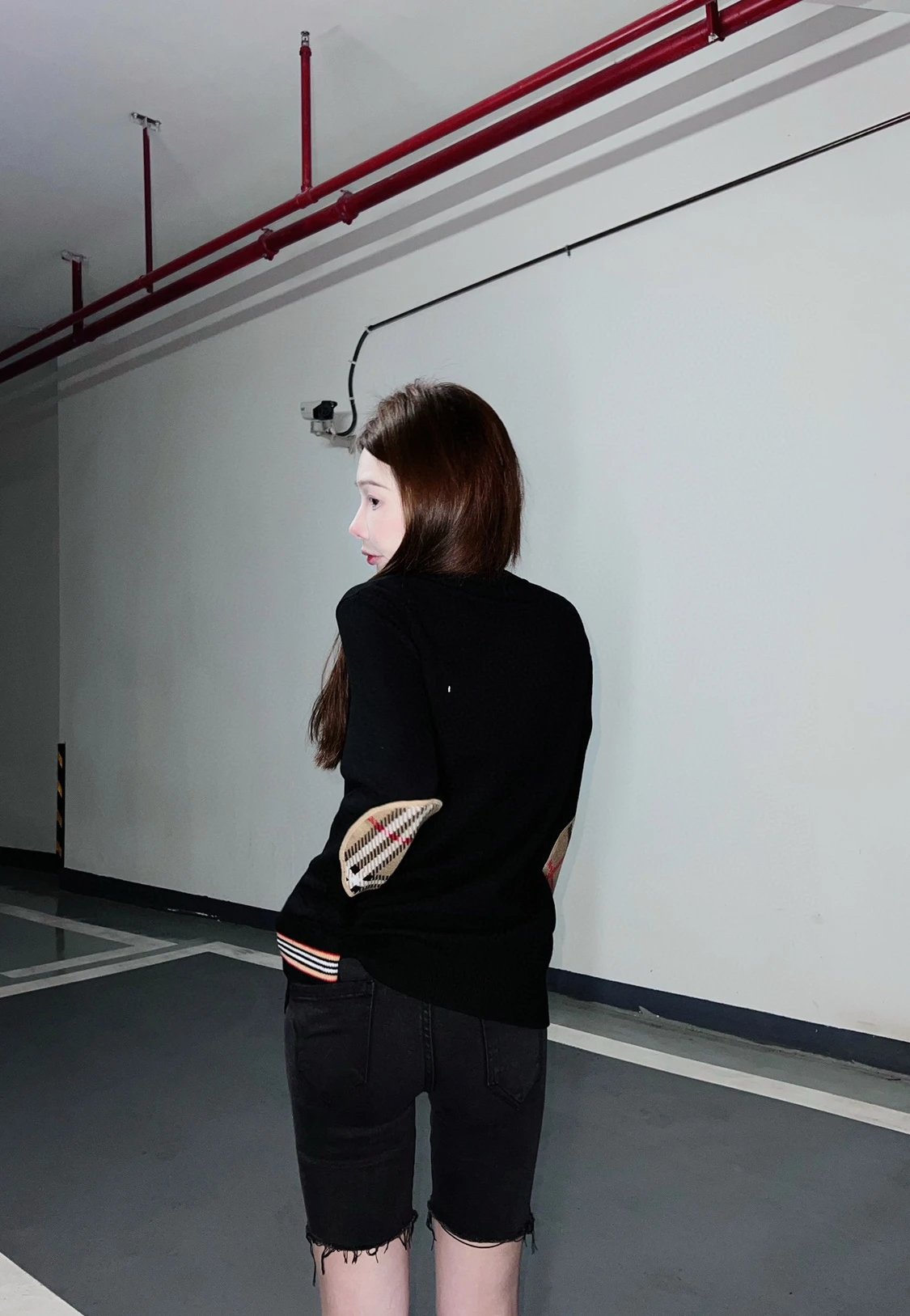 Burberry Check-Elbow Patch Crewneck Sweater Black - 29