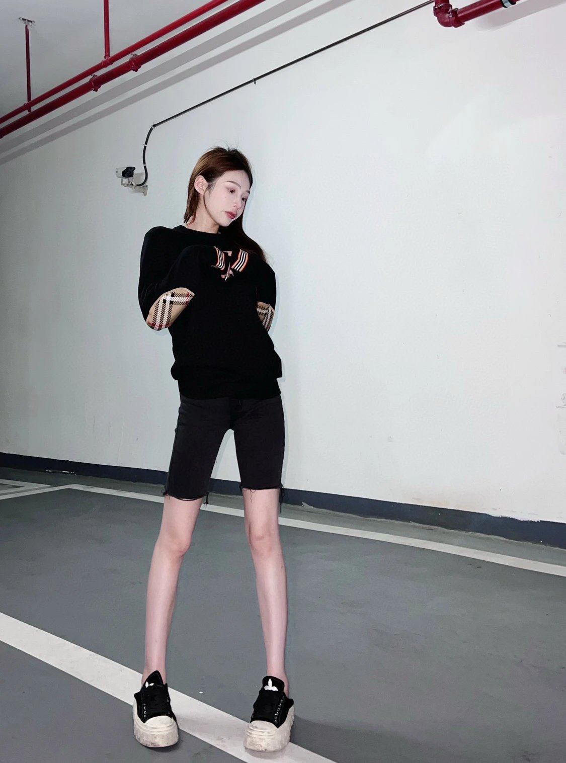 Burberry Check-Elbow Patch Crewneck Sweater Black - 32