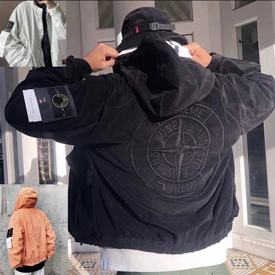 Sale: Stone Island x Supreme Pure Cotton Washed Corduroy Workwear Jacket - Tactical Utility Hooded Coat, Multi-Pocket, High-Street Military Style, Unisex Oversized Loose Fit, Outdoor Flight Bomber Pullover Sweatshirt
