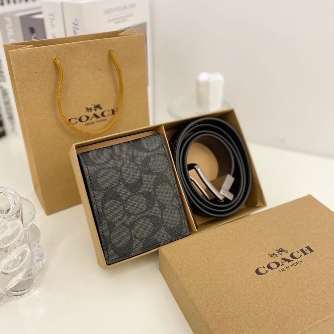 【 Quick leak detection/comparable to 1:1zp restoration 】 Long term supply! COACH leather belt wallet 2-in-1/mature pressure printed complete set of accessories, regular price 99+version, gift box with belt and strap