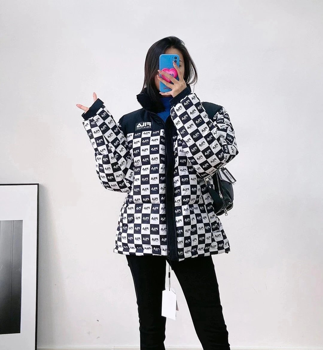 Black and White Grid Down Jacket