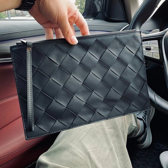 2024 New Large Lattice Waxed Cowhide Clutch Bag