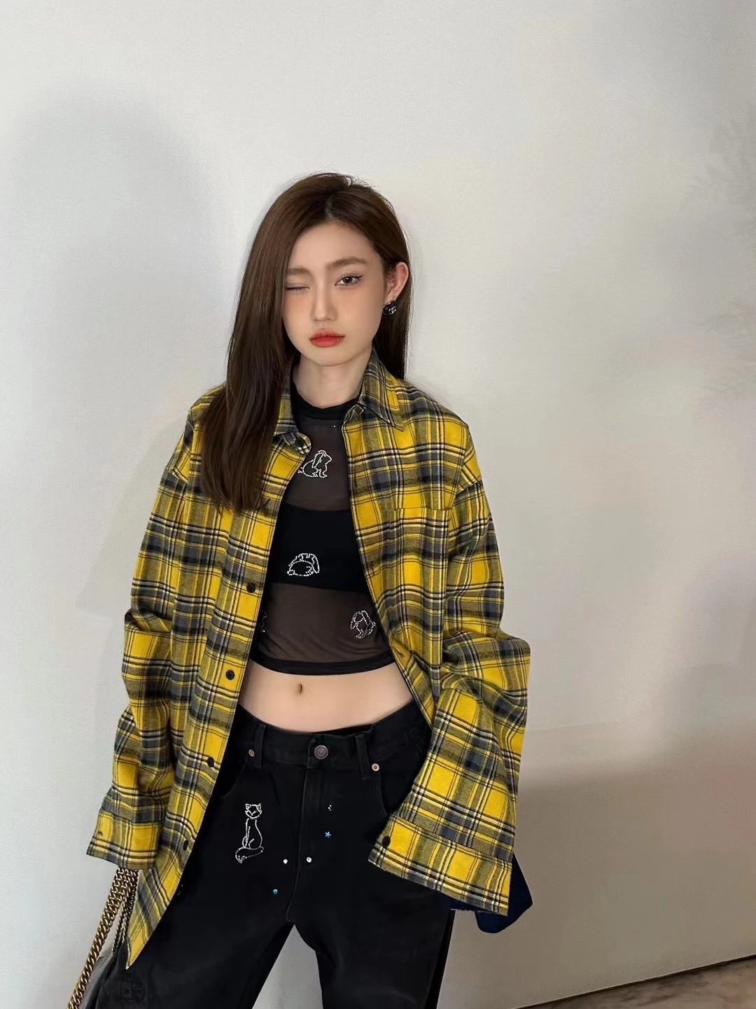 24SS Yellow and Blue Flannel Check Reversible Shirt Jacket