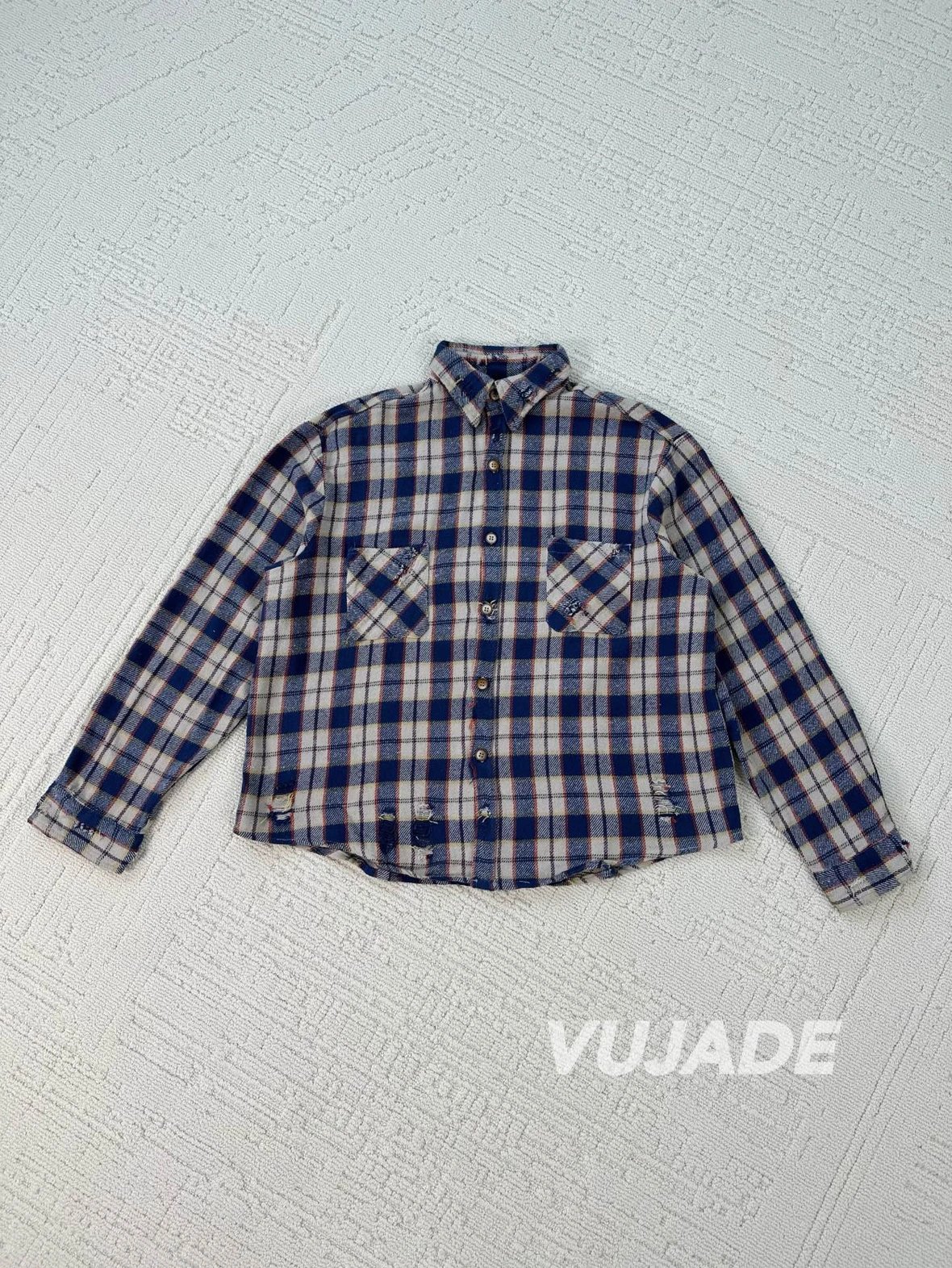 Flannel Destroyed Plaid Casual Shirt