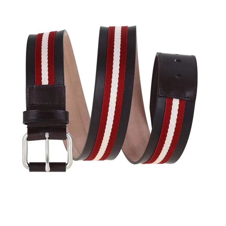 Red and White Stripe Leather Belt