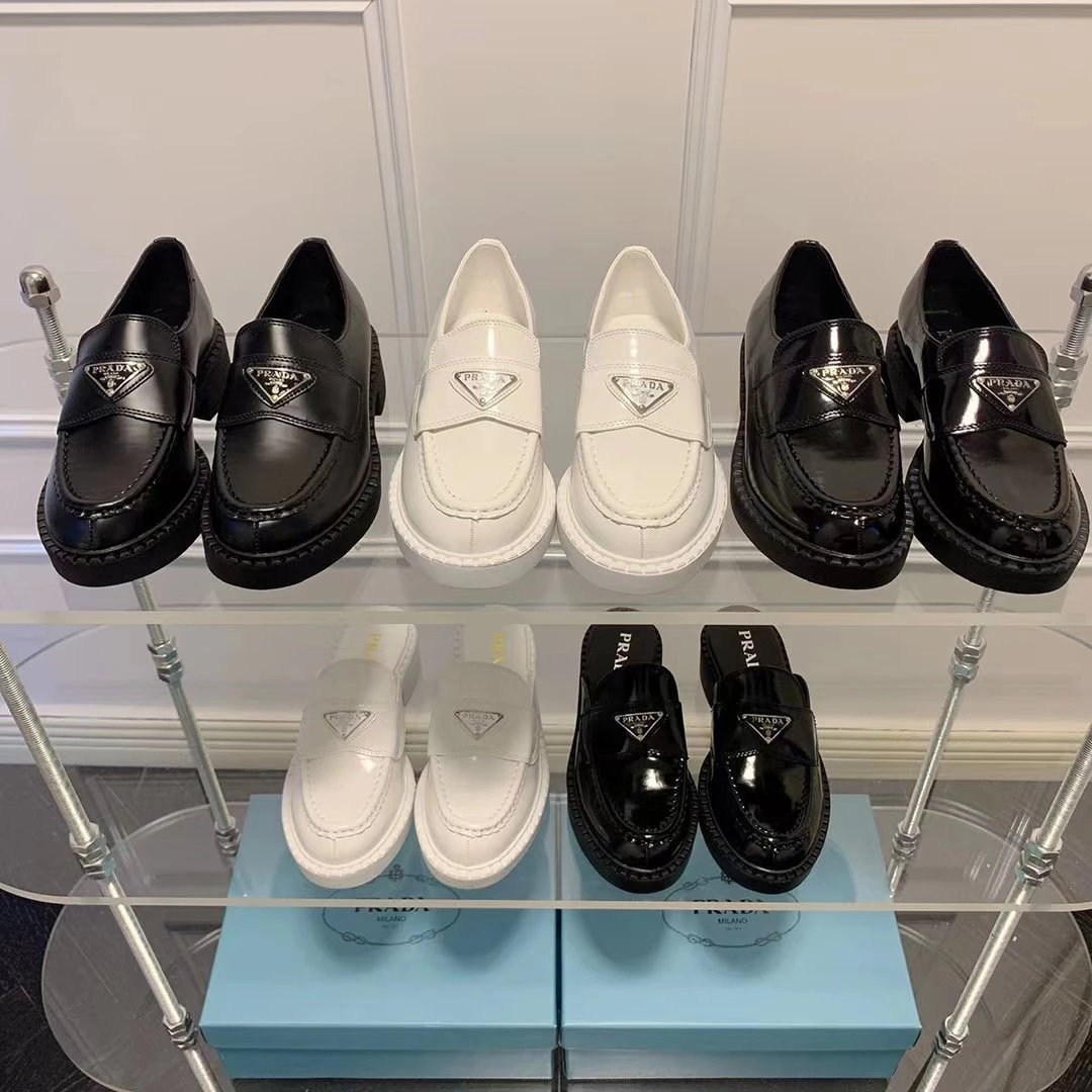 [P family Triangle label small leather shoes] 2021 new P family new music shoes thick bottom small leather shoes triangle label leisure trend a footstroke British heightening work shoes pld small leather shoes small leather shoes female