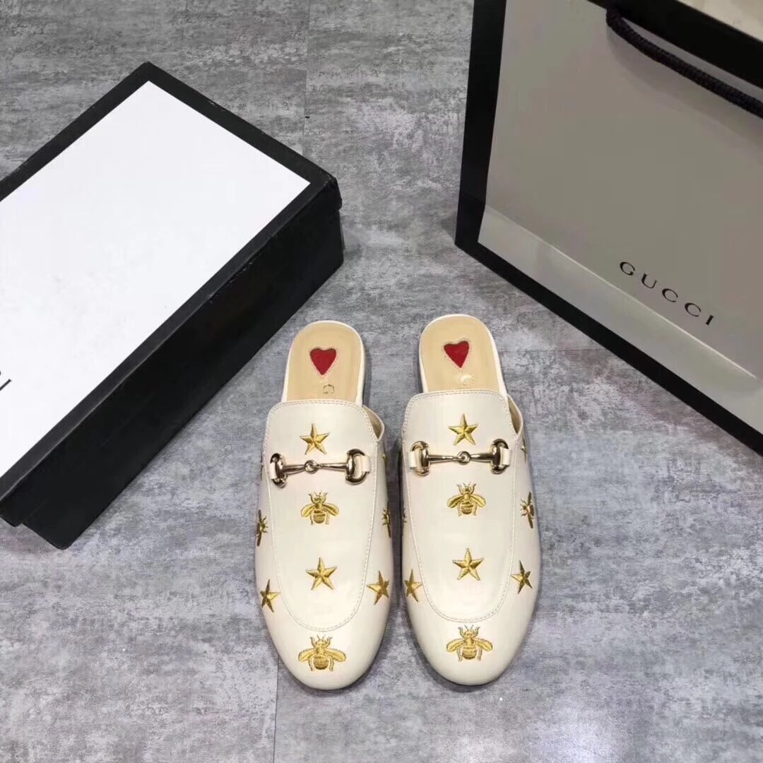 Gucci古驰 古奇2021年春夏新款网红爆款复古一脚蹬外穿凉拖鞋女平底鞋半拖包头刺绣小蜜蜂鞋子女乐福鞋女 10
