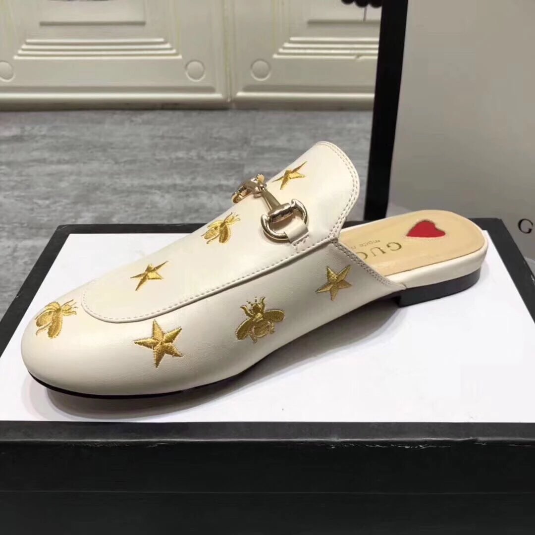 Gucci古驰 古奇2021年春夏新款网红爆款复古一脚蹬外穿凉拖鞋女平底鞋半拖包头刺绣小蜜蜂鞋子女乐福鞋女 12