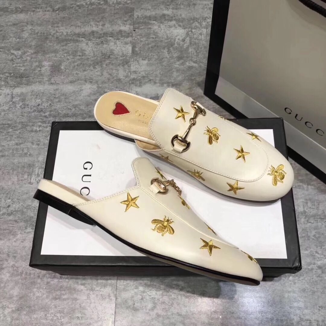 Gucci古驰 古奇2021年春夏新款网红爆款复古一脚蹬外穿凉拖鞋女平底鞋半拖包头刺绣小蜜蜂鞋子女乐福鞋女 11