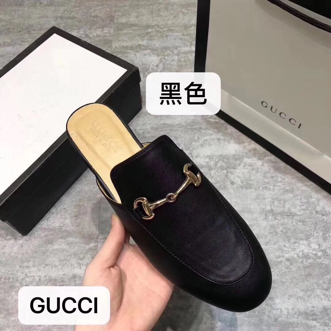 Gucci古驰 古奇2021年春夏新款网红爆款复古一脚蹬外穿凉拖鞋女平底鞋半拖包头刺绣小蜜蜂鞋子女乐福鞋女 2