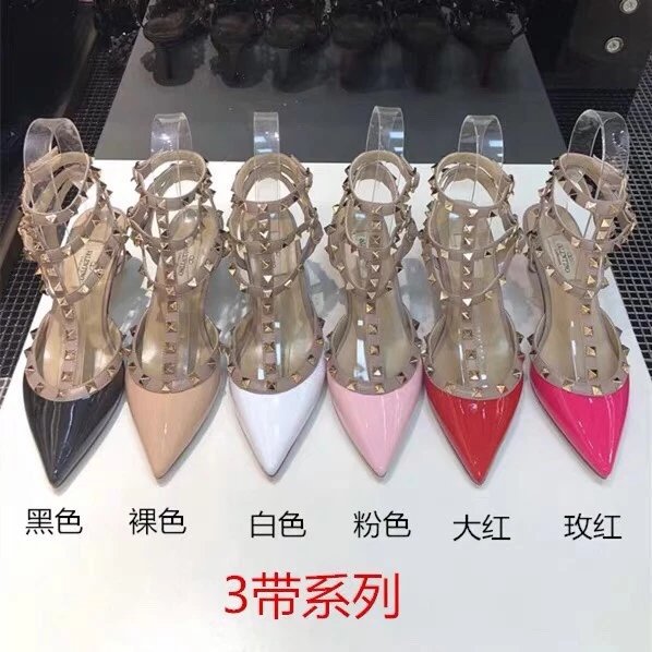 Valentino华伦天奴 2021年春夏新款经典华伦天奴铆钉凉鞋时尚百搭潮流尖头高跟鞋绑带平底鞋女高跟鞋女细跟单鞋女 6