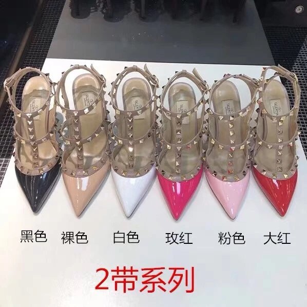 Valentino华伦天奴 2021年春夏新款经典华伦天奴铆钉凉鞋时尚百搭潮流尖头高跟鞋绑带平底鞋女高跟鞋女细跟单鞋女 7