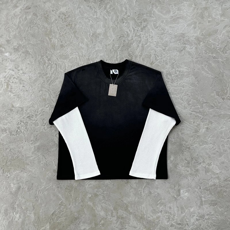 155¥Fake two-piece long sleeves-washed gray