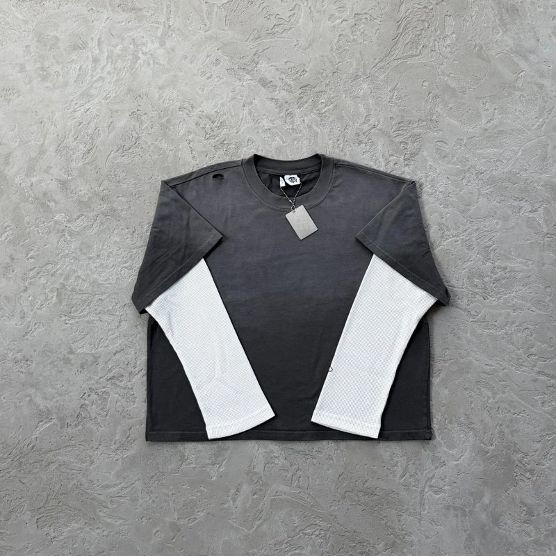 155¥Fake two-piece long sleeves- gray
