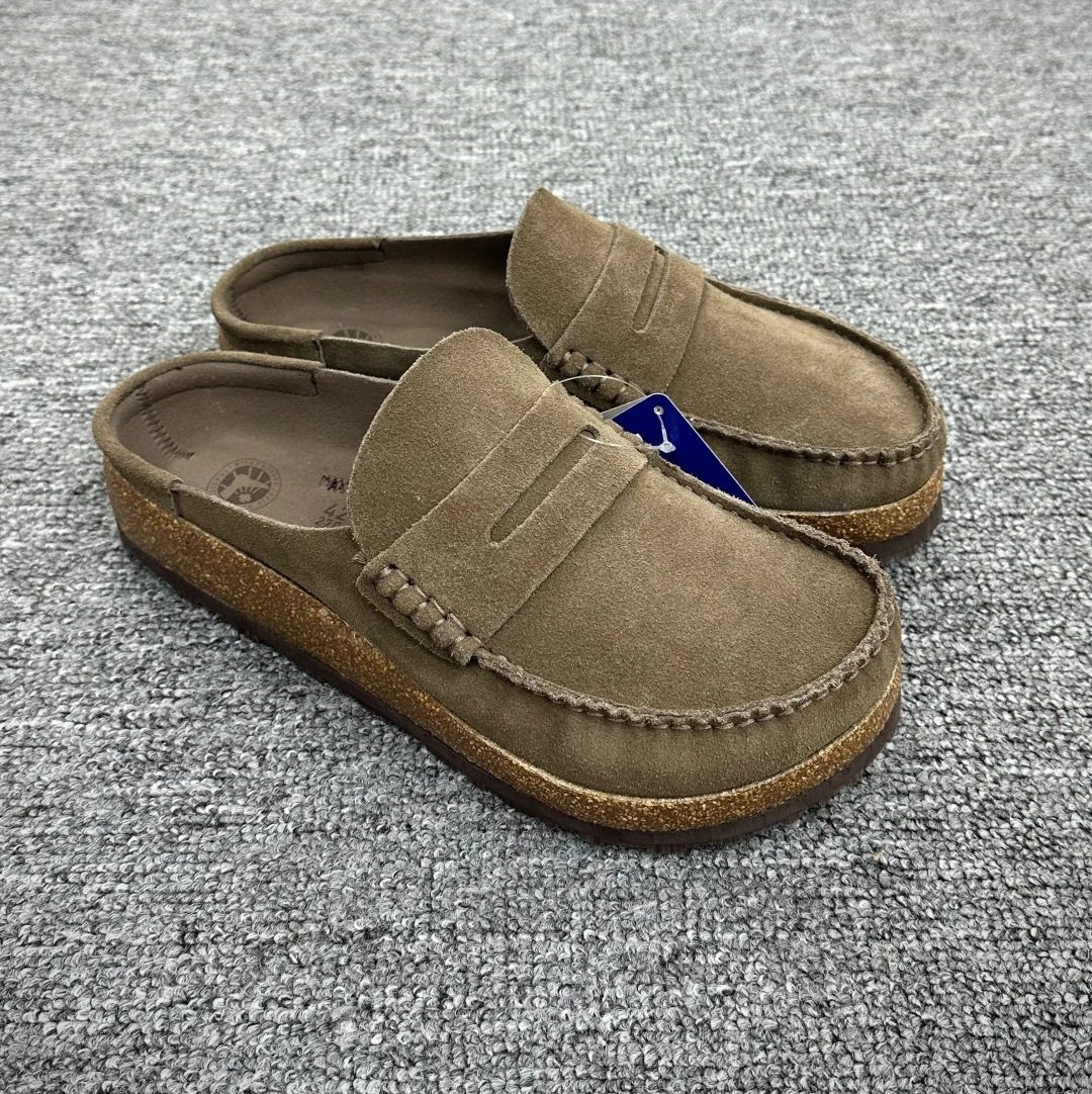 Birkenstock Sandals Naples suede penny loafer mules — Coffee color