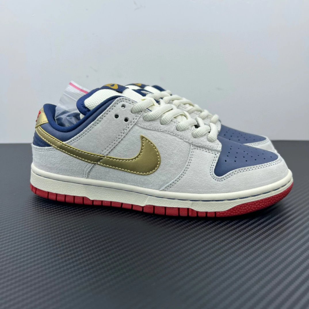 Nike Sneakers Dunk Low — Old Spice White, Blue, and Gold