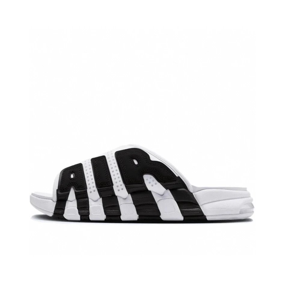 Unbranded Slippers More Uptempo Slide with oversized AIR lettering — Black and white panda