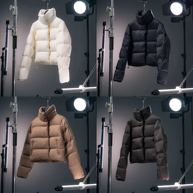 Unbranded Down Jackets Cropped stand-collar quilted puffer jacket product detail image 1