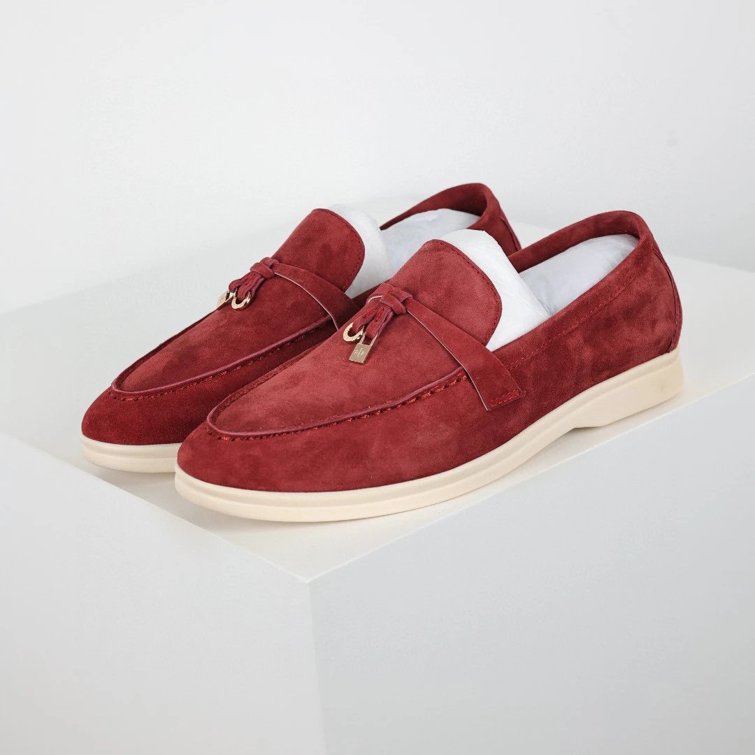 Unbranded Casual Shoes Suede loafers with metal charm — Wine red