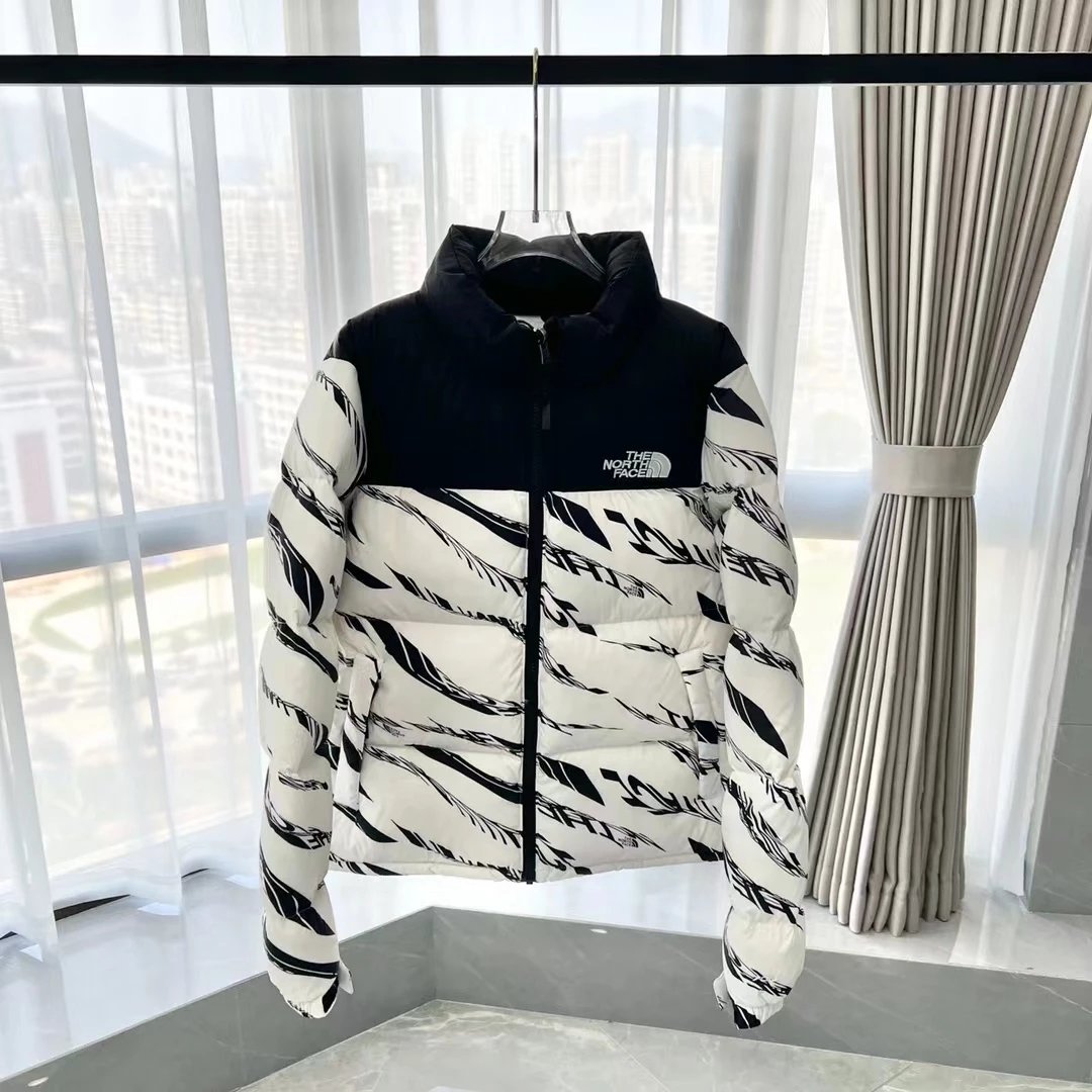 The North Face Down Jackets Hooded quilted puffer jacket with Gucci monogram print — White zebra
